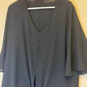 Women's V-Neck Button Tie Front 3/4 Sleeve Blouse